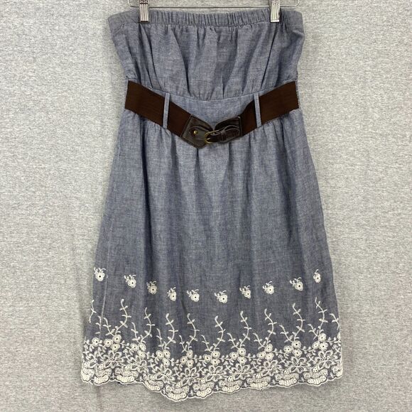 Rue 21 Dress Womens Large Blue Eyelet Smocked Strapless Sundress Belted - Picture 1 of 11